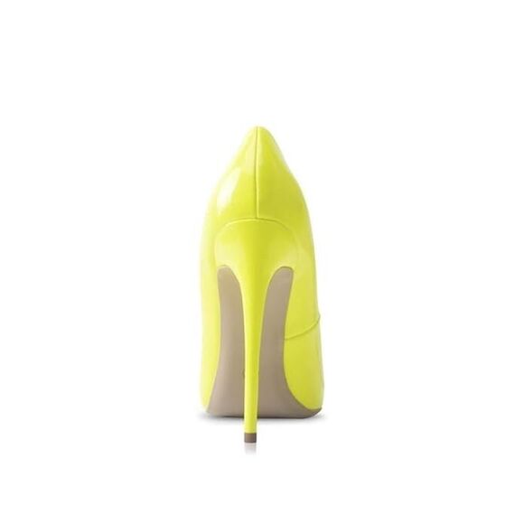 Elizabeth Tang Neon Yellow Pointed Toe Stiletto Glossy Dressy Heel Pumps Size 10 - Picture 2 of 16